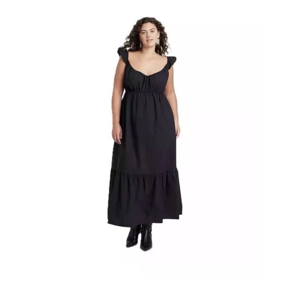Universal Thread Sundress Boho Y2K Tier A-line Maxi Dress Size XXL Black New - Picture 1 of 5